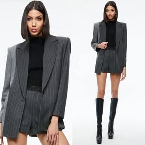 Alice + Olivia Colley Blazer Grey Charcoal Pinstripe